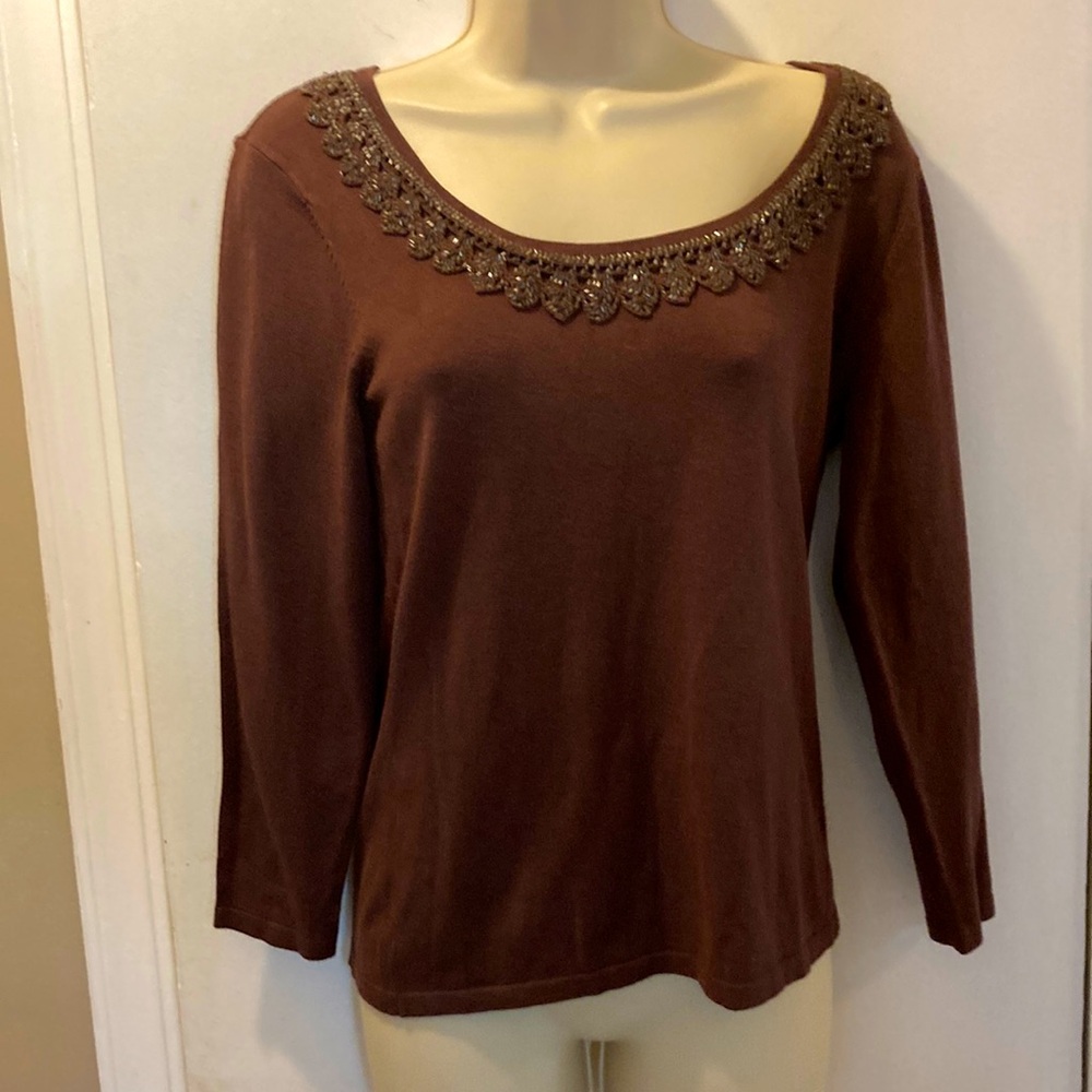 NWT Elizabeth Dalton Medium top 3/4 sleeves rayon beaded 24-313-1